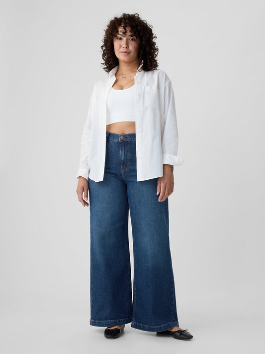 Koyu Mavi High Rise Stride Wide-leg Jean Pantolon