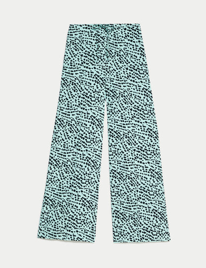 Yüksek Bel Desenli Wide Leg Pantolon