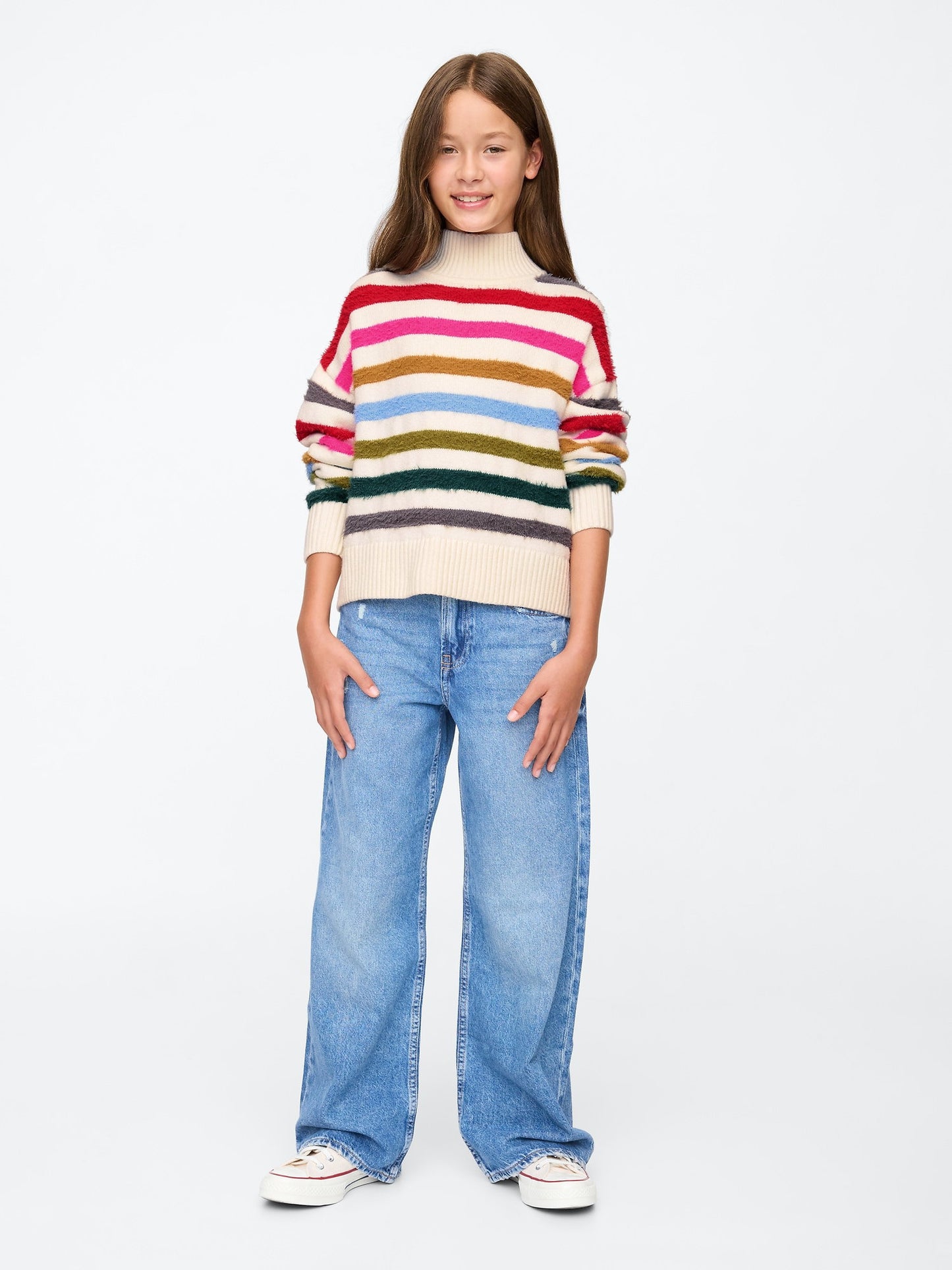Çok Renkli Cashsoft Oversize Mockneck Kazak