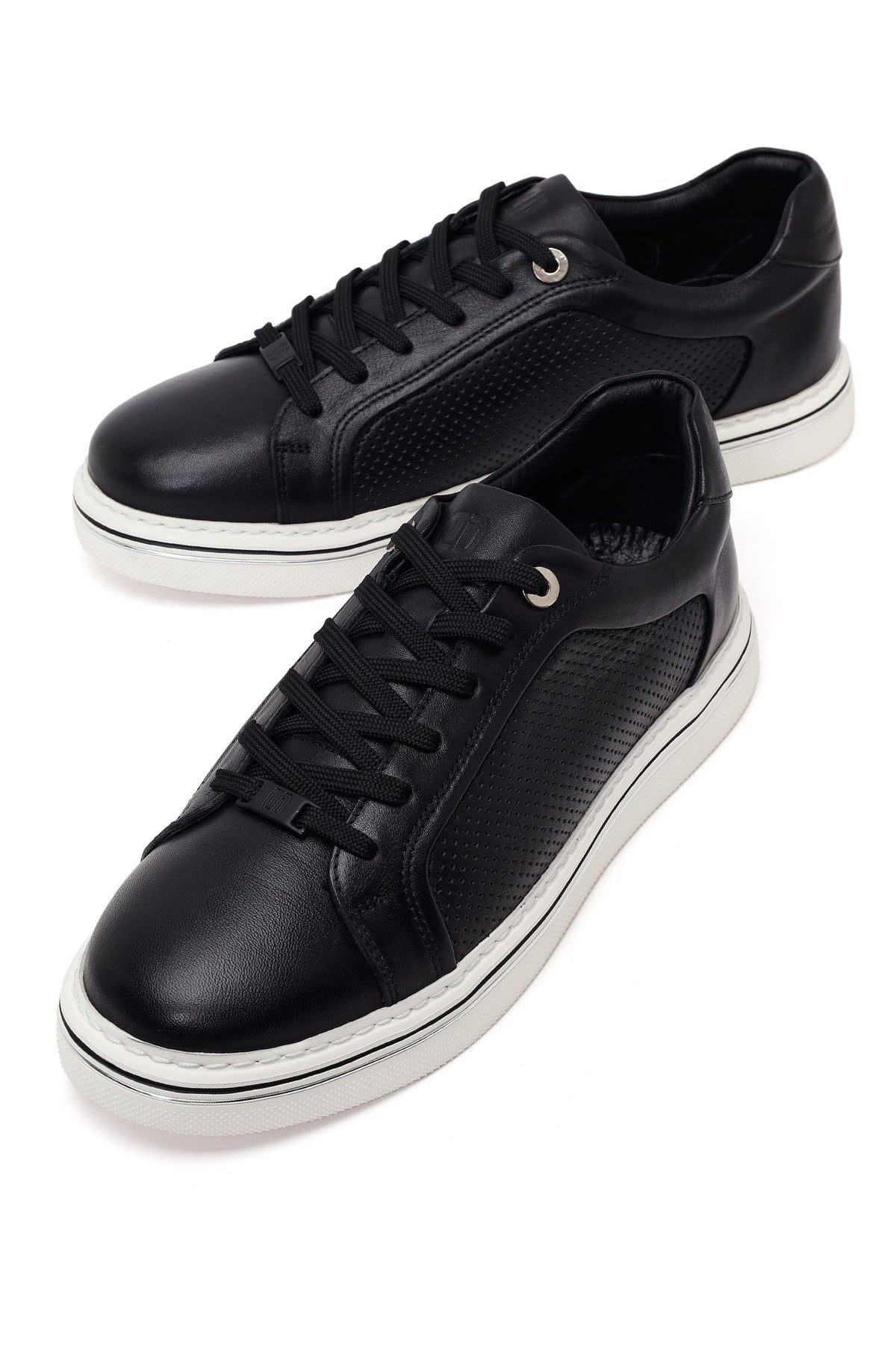 Erkek Siyah Bağcıklı Deri Sneaker