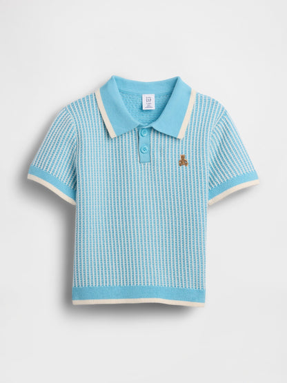 Açık Mavi Textured Örgü Polo T-shirt