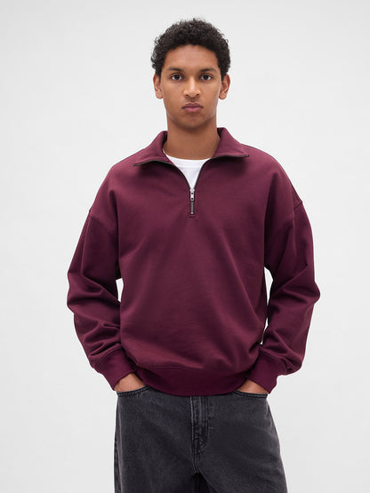 Bordo Heavyweight Oversized Yarım Fermuarlı Pullover