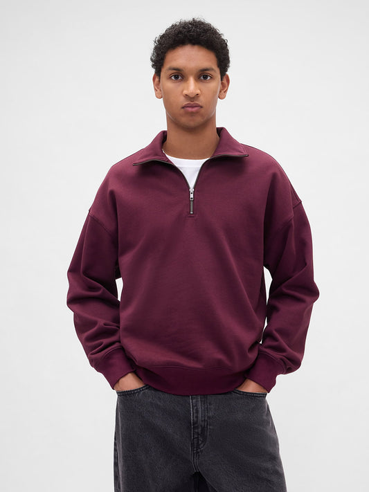 Bordo Heavyweight Oversized Yarım Fermuarlı Pullover