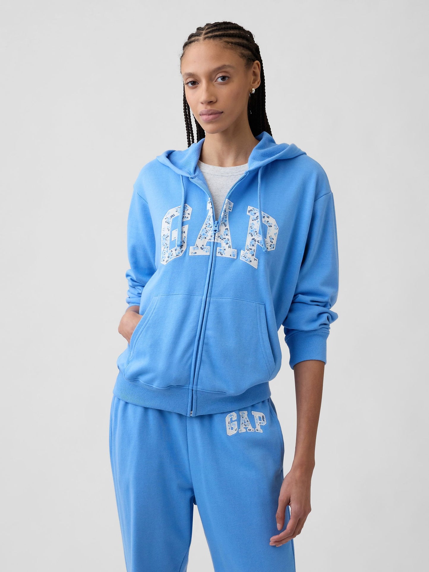 Açık Mavi Gap Logo Fermuarlı Fransız Havlu Kumaş Sweatshirt