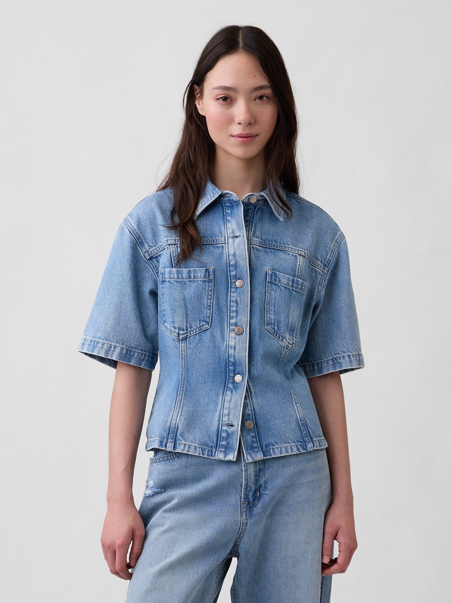 Açık Mavi Ultrasoft Denim Pocket Gömlek