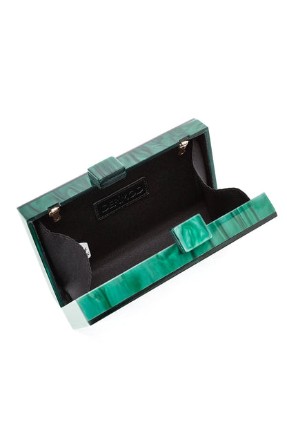 Kadın Yeşil Zincir Askılı Taşlı Mini Portföy Çanta