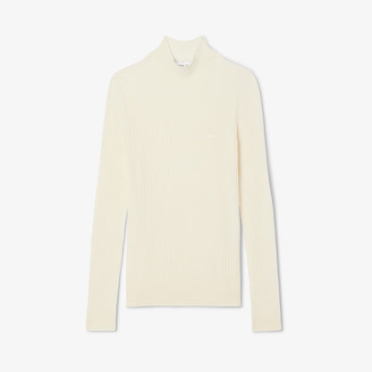 Lacoste Kadın Slim Fit Dik Yaka Beyaz Kazak