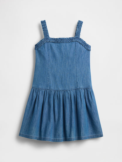 Koyu Mavi Denim Drop-waist Elbise