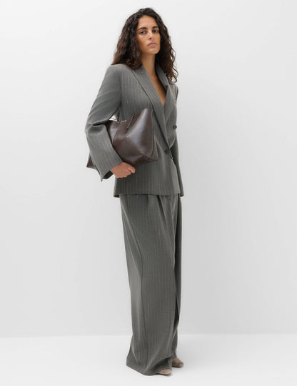 Yün Karışımlı Çizgili Çift Düğmeli Blazer