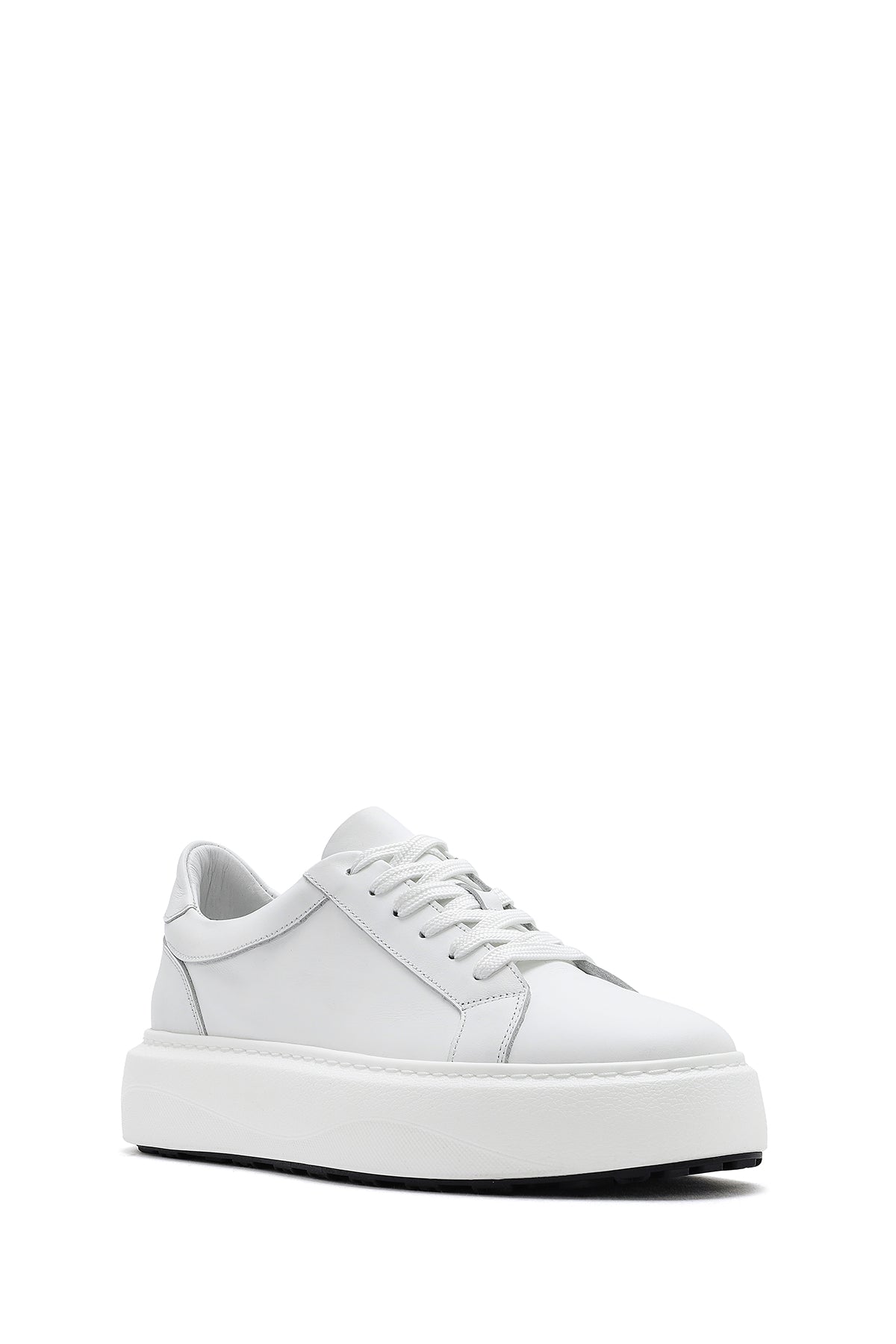 Erkek Beyaz Bağcıklı Kalın Tabanlı Deri Sneaker