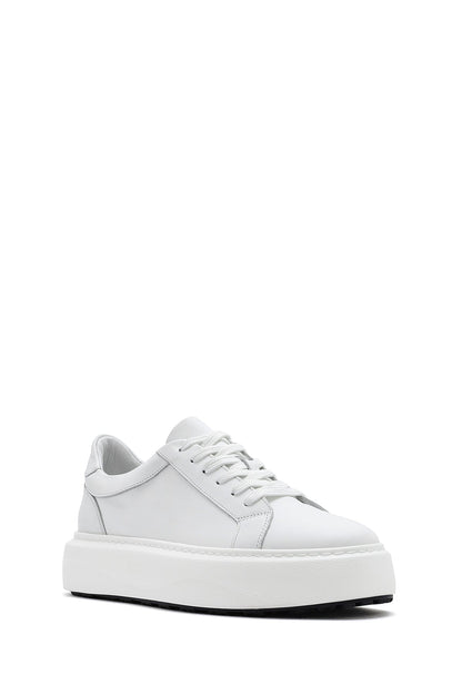 Erkek Beyaz Bağcıklı Kalın Tabanlı Deri Sneaker