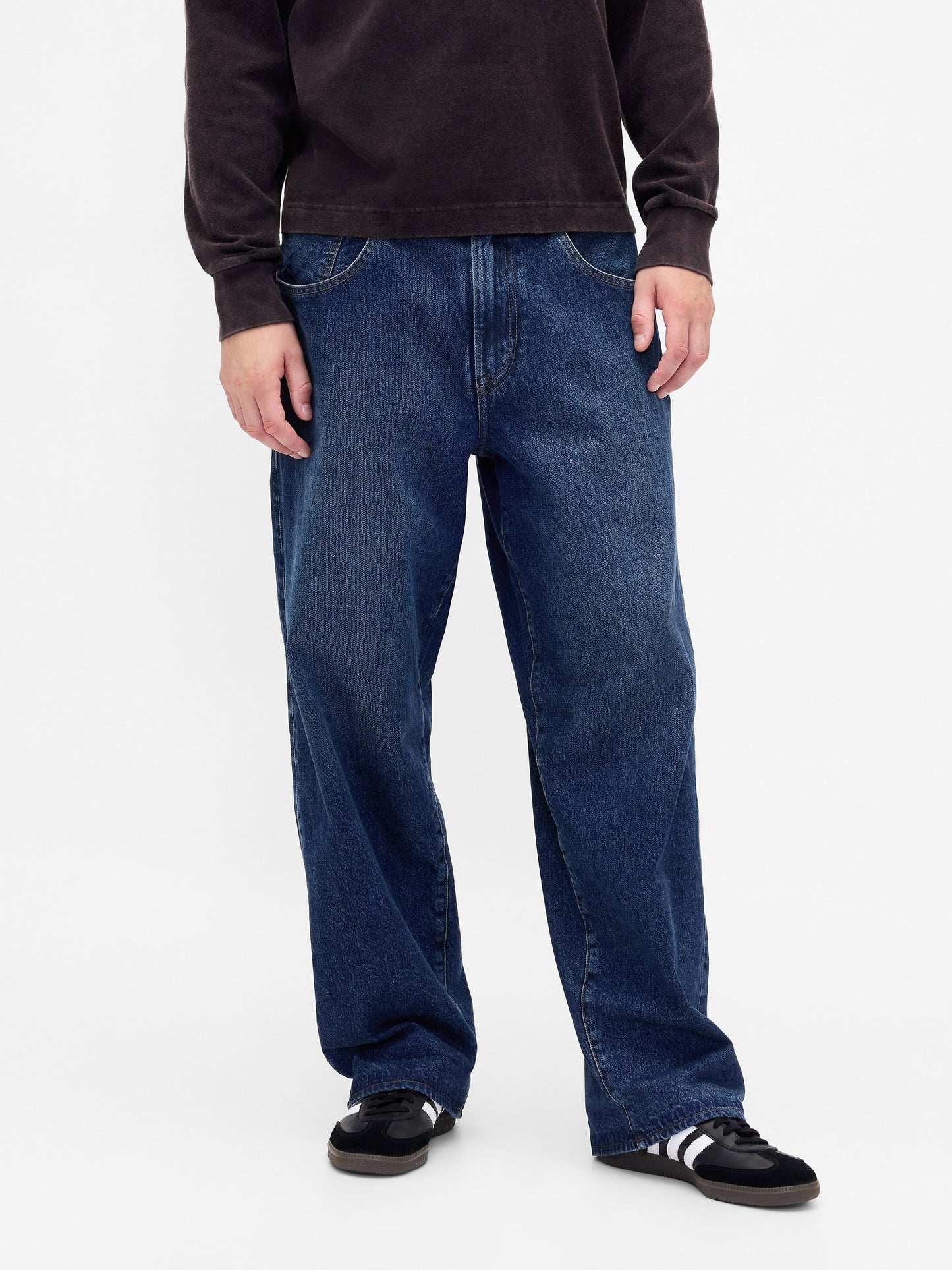 Koyu Mavi Stranger Things Flannel-astarlı Extra Baggy Jean Pantolon