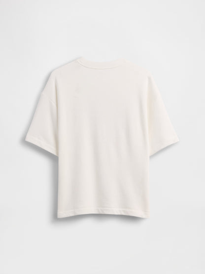 Beyaz Fransız Havlu Kumaş Relaxed Gap Logo T-shirt