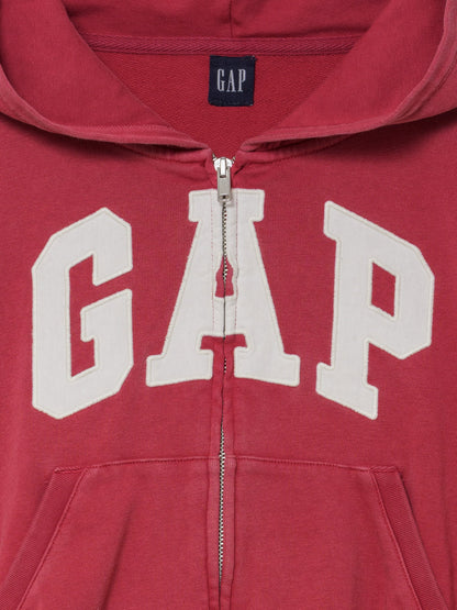 Kırmızı Fransız Havlu Kumaş Oversized Gap Logo Fermuarlı Sweatshirt