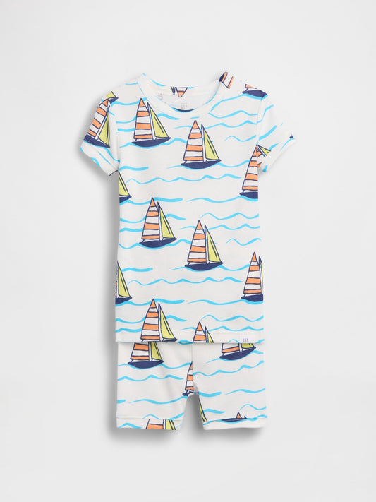Beyaz Organik Brushed Pamuk Yelkenli Şort Pijama Takımı