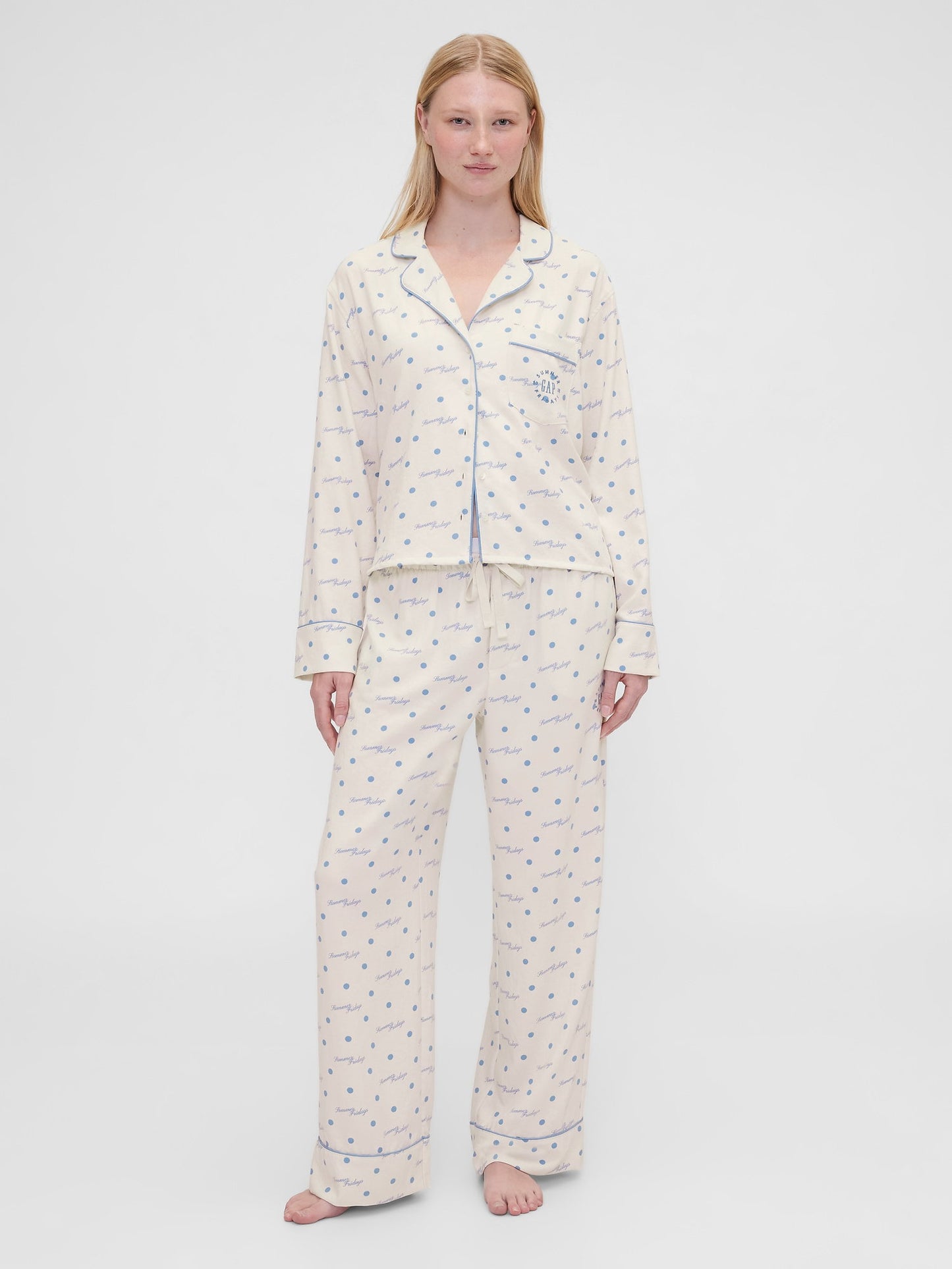 Kırık Beyaz Gap × Summer Fridays Relaxed Flannel Dotted Pijama Altı
