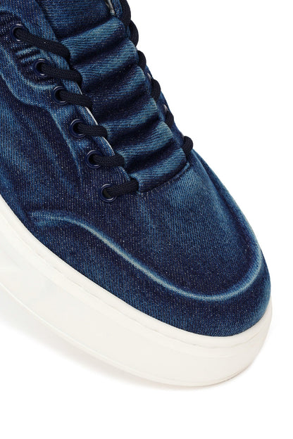 Erkek Lacivert Bağcıklı Kalın Tabanlı Kumaş Sneaker