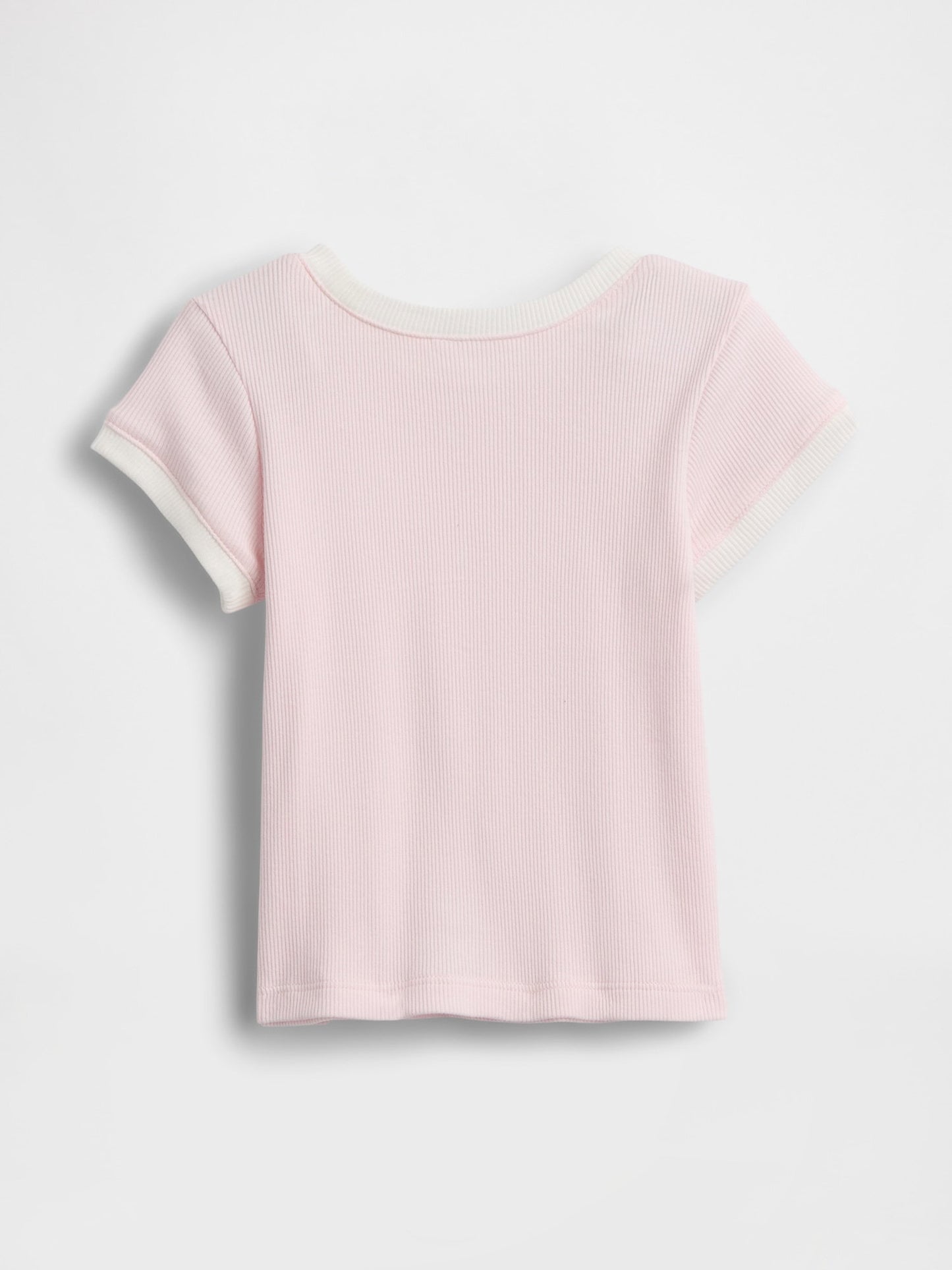 Açık Pembe Logo Ribbed Ringer T-shirt