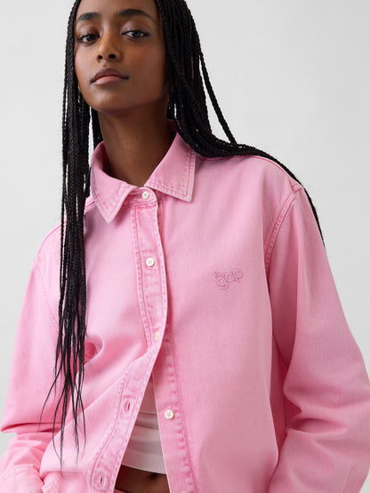 Pembe Ultrasoft Denim Gap Logo Gömlek