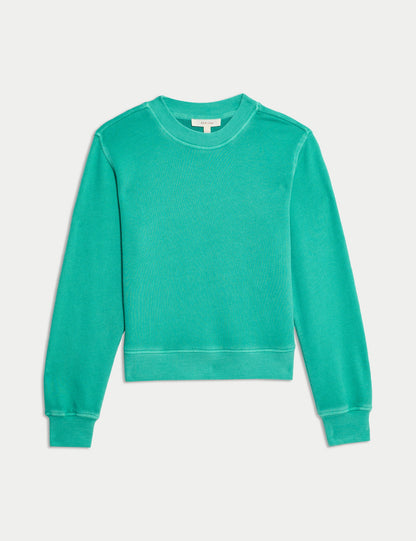 Saf Pamuklu Yuvarlak Yaka Sweatshirt