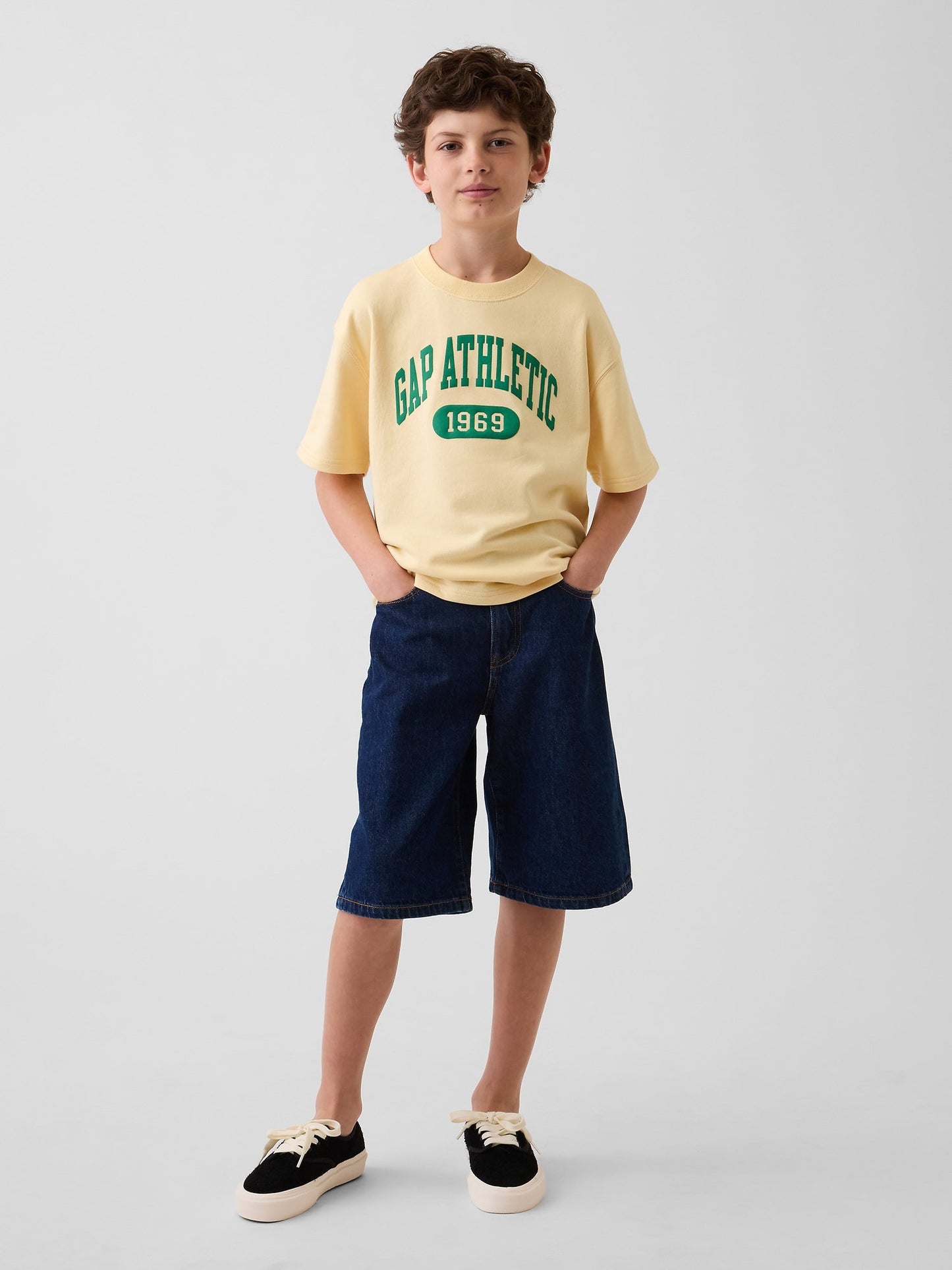 Açık Sarı Fransız Havlu Kumaş Kısa Kollu Sweatshirt