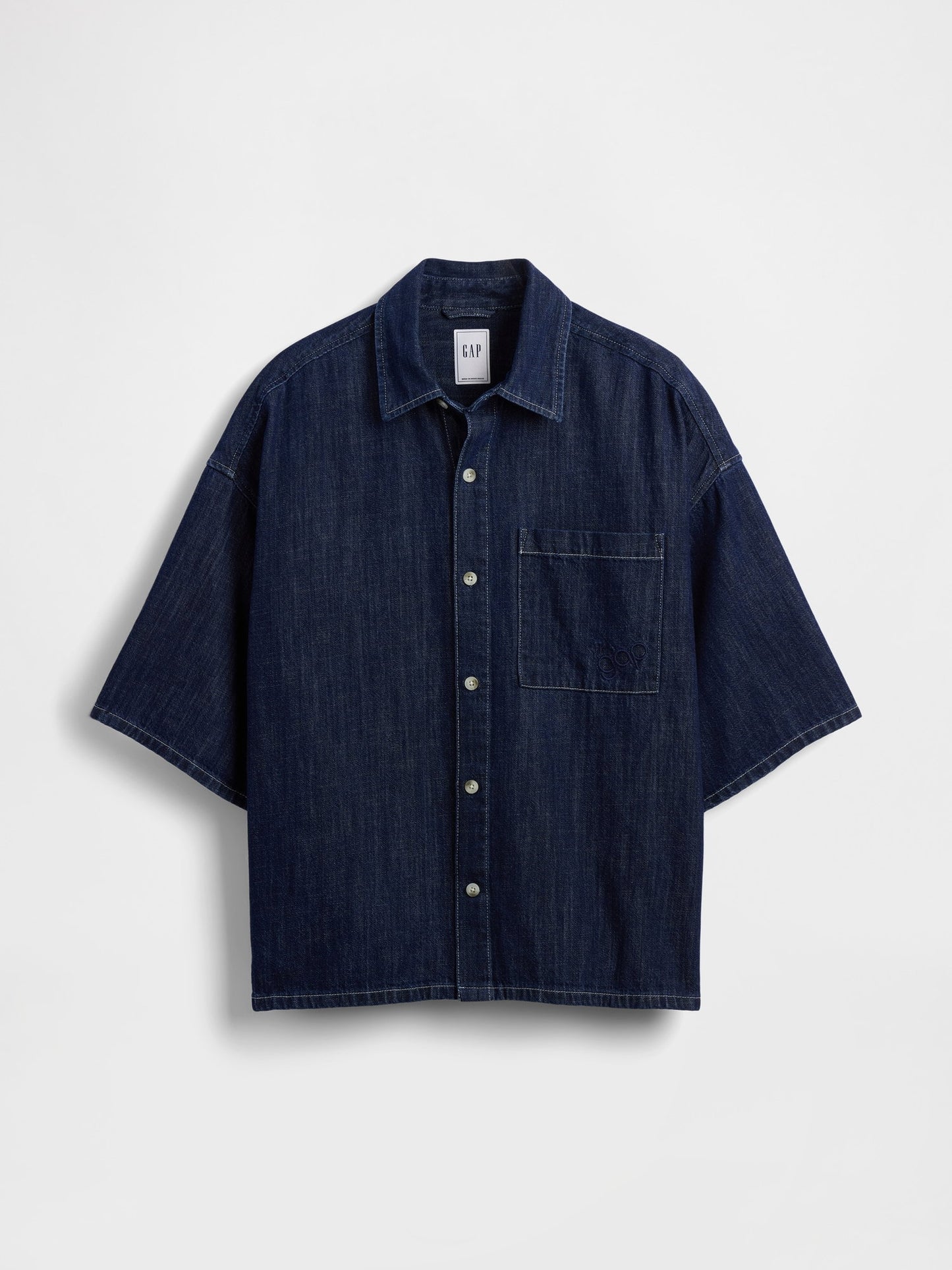 Koyu Mavi Denim Oversized Straight-hem Gömlek