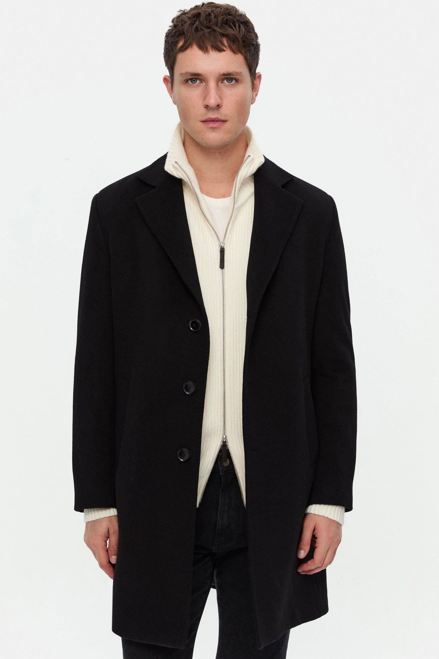 Damat Slim Fit Siyah Düz Palto