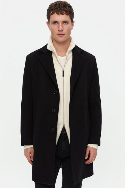 Damat Slim Fit Siyah Düz Palto