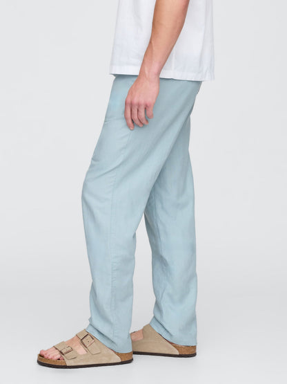 Açık Mavi Keten Karışımı Khaki Pantolon