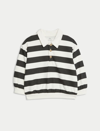 Pamuk Karışımlı Çizgili Rugby Sweatshirt