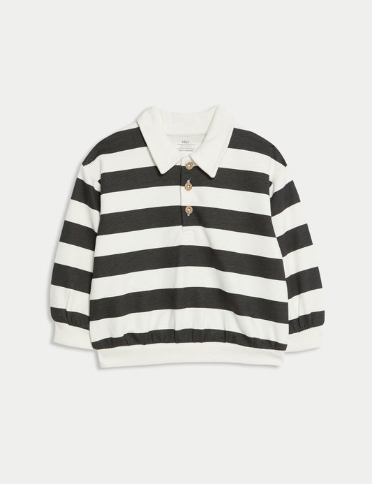 Pamuk Karışımlı Çizgili Rugby Sweatshirt