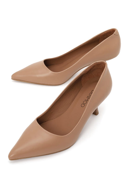 Kadın Bej Ince Topuklu Deri Stiletto