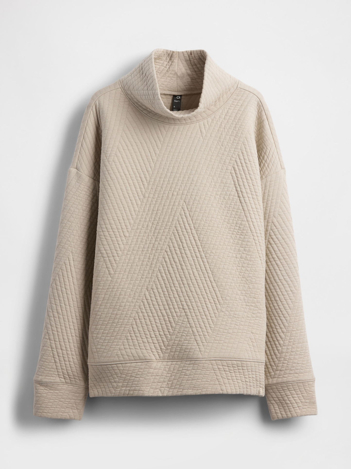 Bej Gapfit Karo Desenli Jakarlı Triko Funnel-neck Sweatshirt