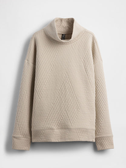 Bej Gapfit Karo Desenli Jakarlı Triko Funnel-neck Sweatshirt