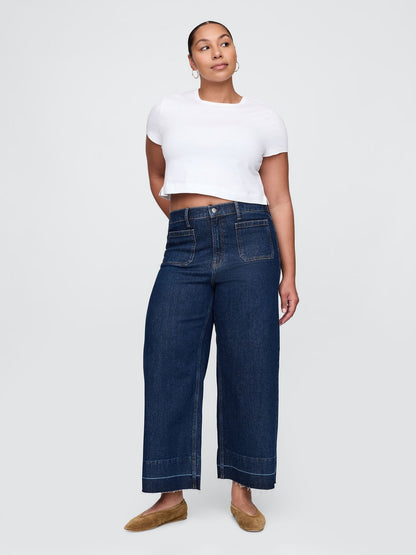 Lacivert High Stride Wide-leg Ankle Jean Pantolon