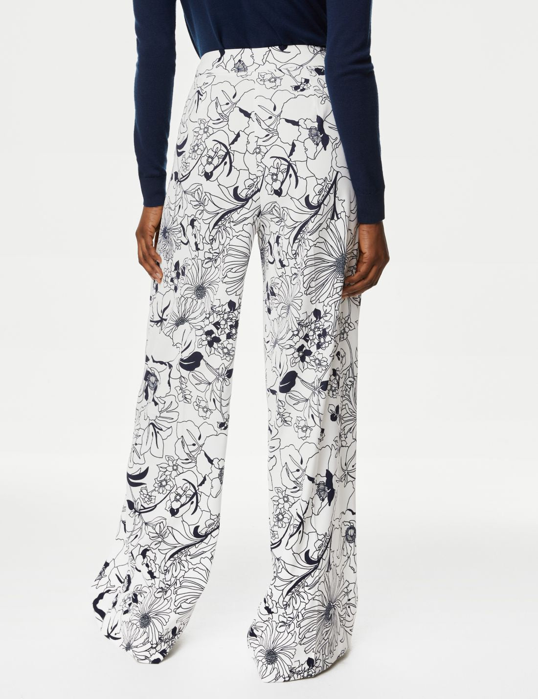 Çiçek Desenli Wide Leg Saten Pantolon