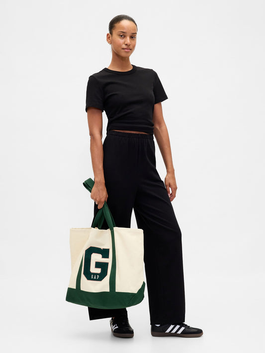 Kırık Beyaz Varsity Logo Tote Çantası