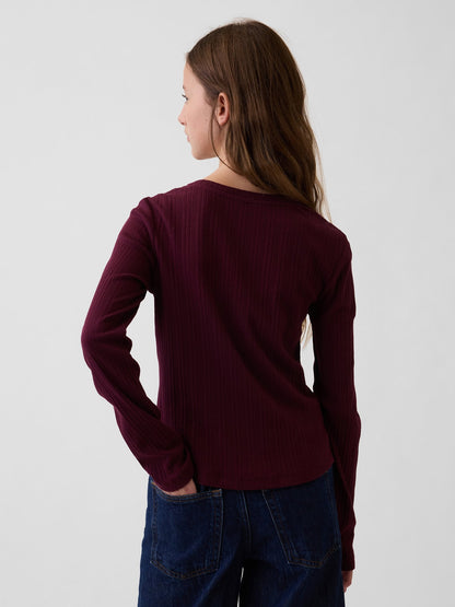 Bordo Çizgili Fitilli Henley T-shirt