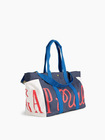Lacivert Gap × Malbon Logo Kanvas Tote Çanta