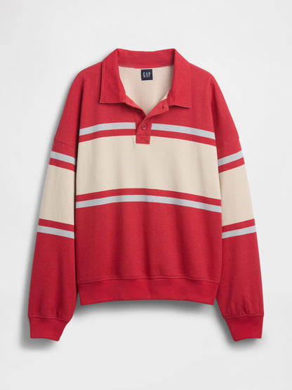 Kırmızı Fransız Havlu Kumaş Oversized Polo Sweatshirt