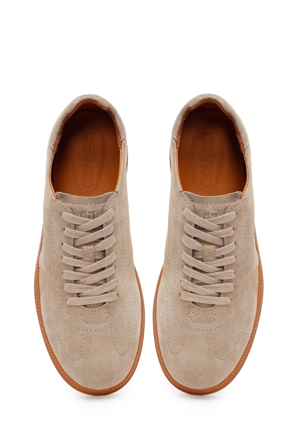 Erkek Bej Bağcıklı Süet Deri Sneaker