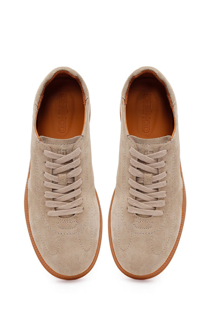 Erkek Bej Bağcıklı Süet Deri Sneaker