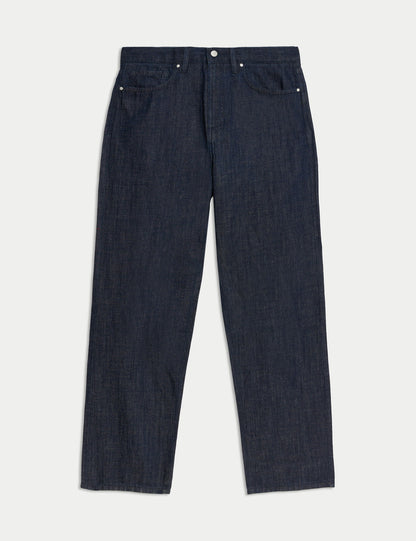 Keten Karışımlı Geniş Paça Jean Pantolon