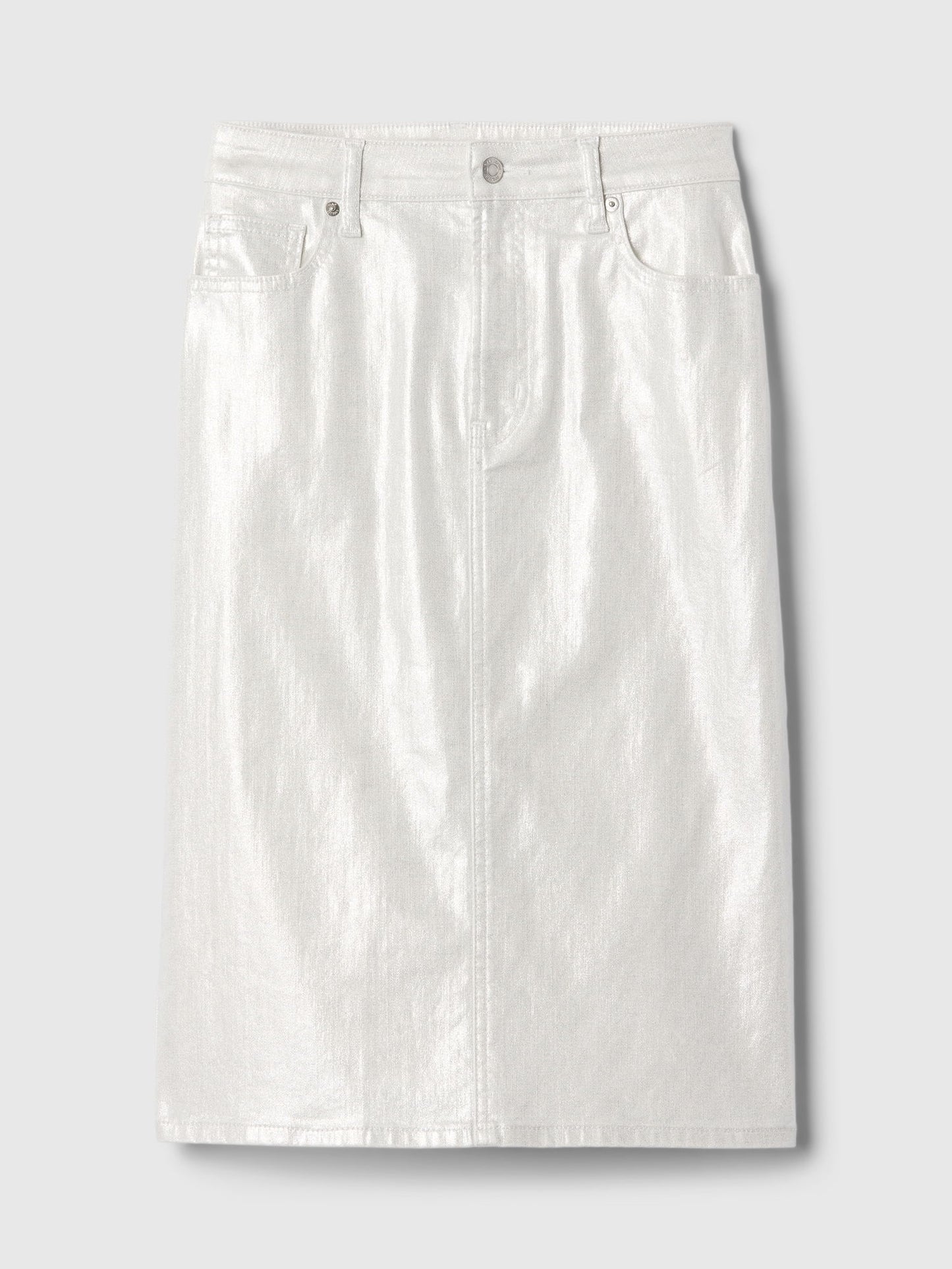 Gri Denim Parlak Midi Etek