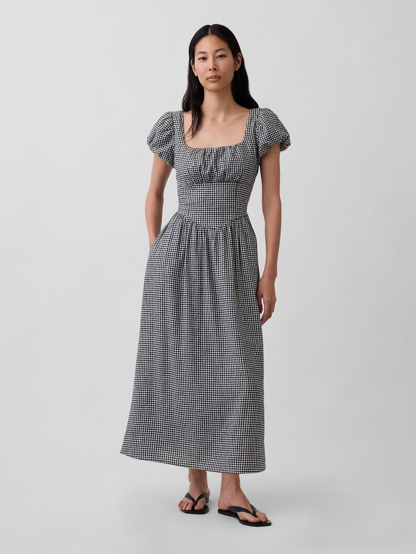 Çok Renkli Keten Karışımı Drop-waist Maxi Elbise
