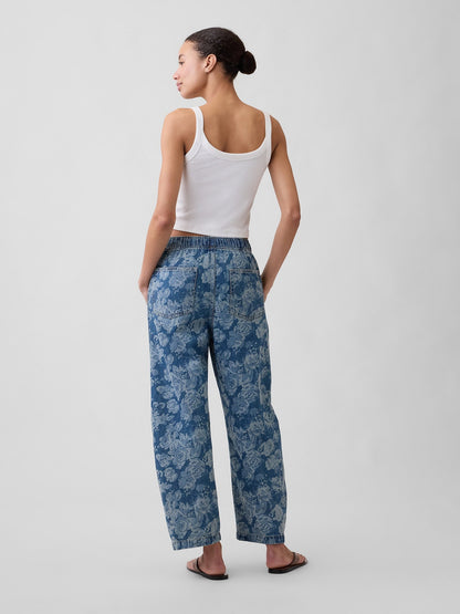 Mavi Mid Rise Baskılı Pull-on Barrel Jean Pantolon