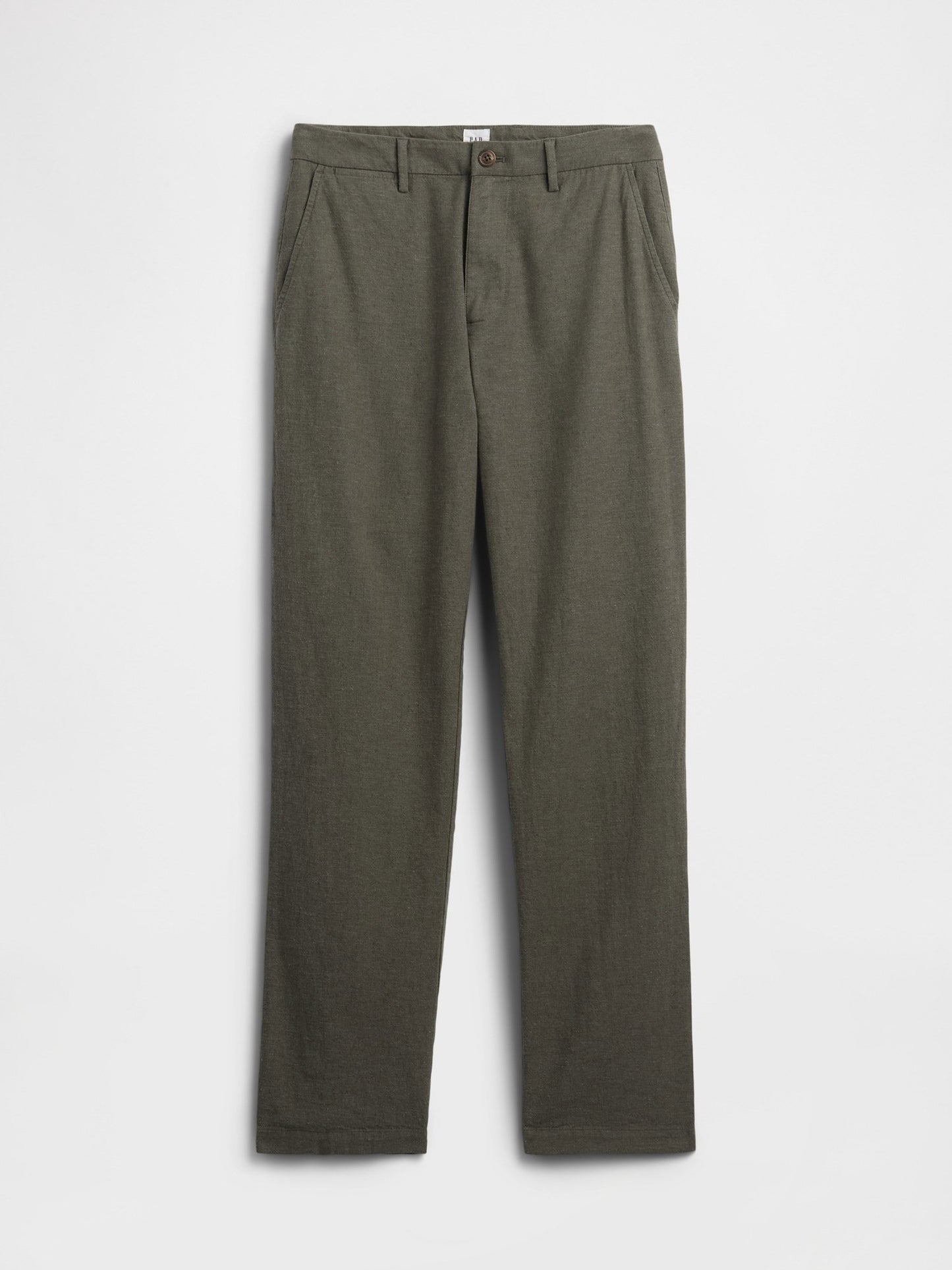 Haki Straight Keten Karışımı Pantolon