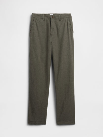 Haki Straight Keten Karışımı Pantolon
