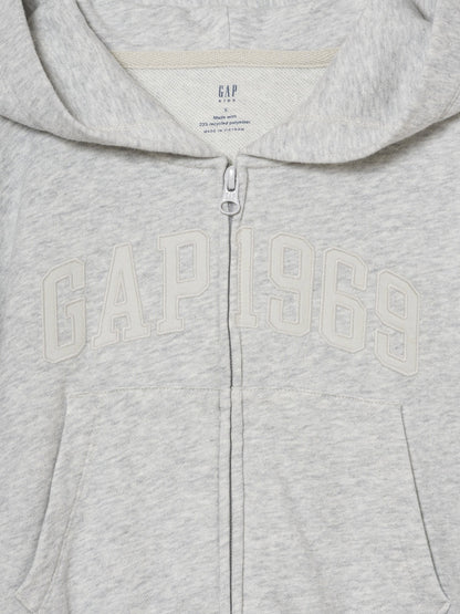Gri Vintagesoft Terry Oversized Crop Logo Fermuarlı Sweatshirt
