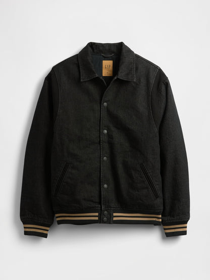 Siyah Oversized Varsity Denim Ceket